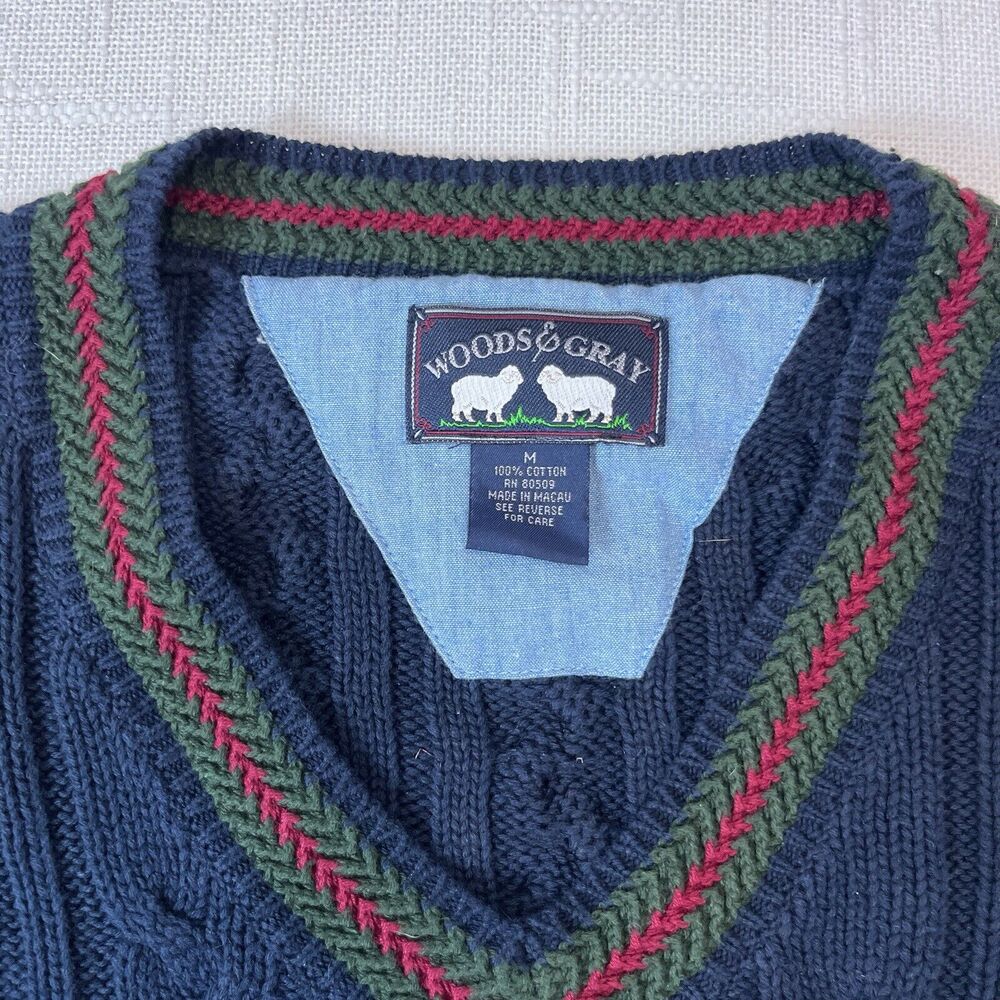 Men's Navy and Green Cable Knit Sweater - Picture 5 of 7